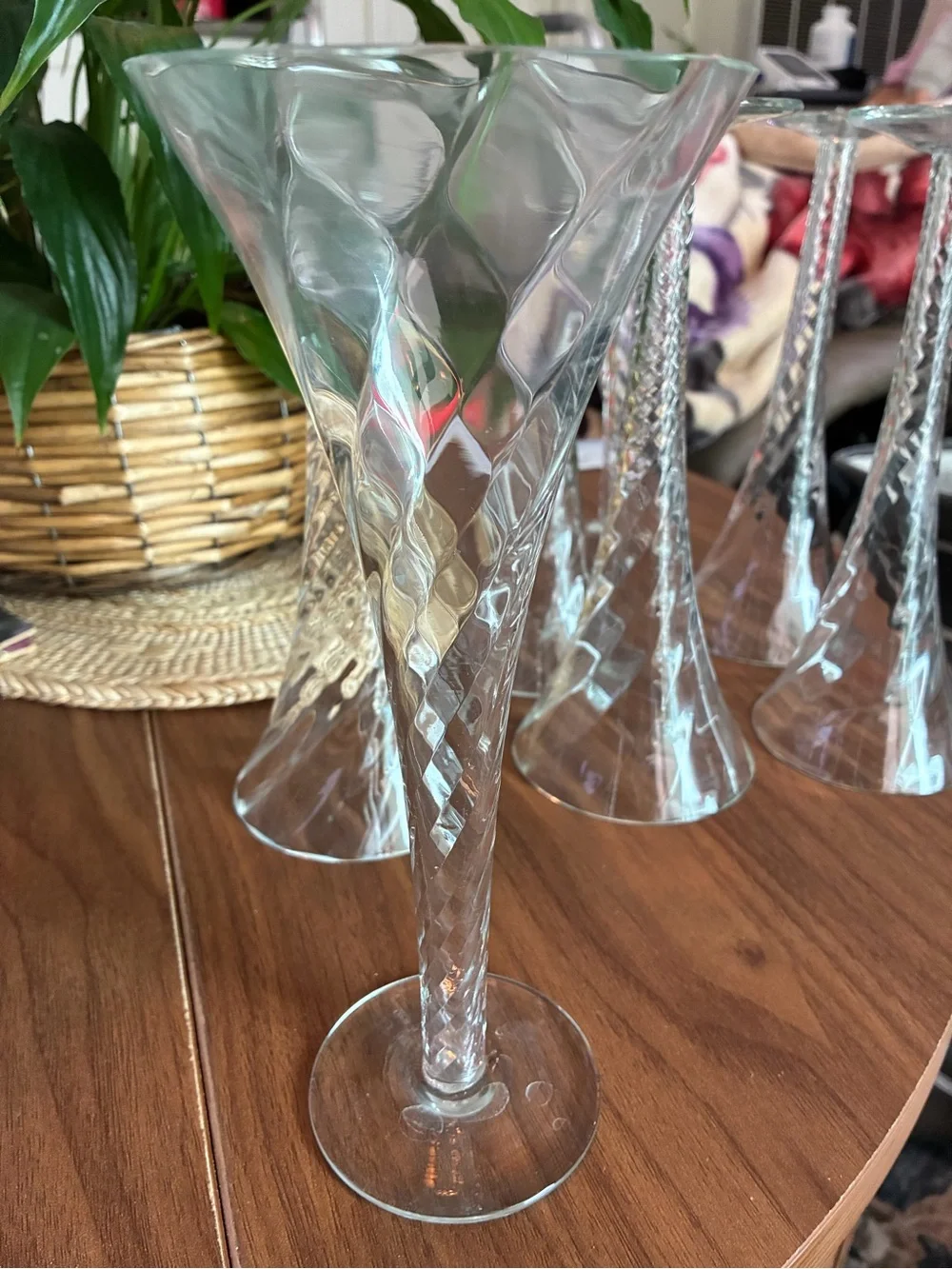 Clear Diamond-Cut Fluted Champagne Glass, 9” tall x 3-5/8” dia., 7 pc set